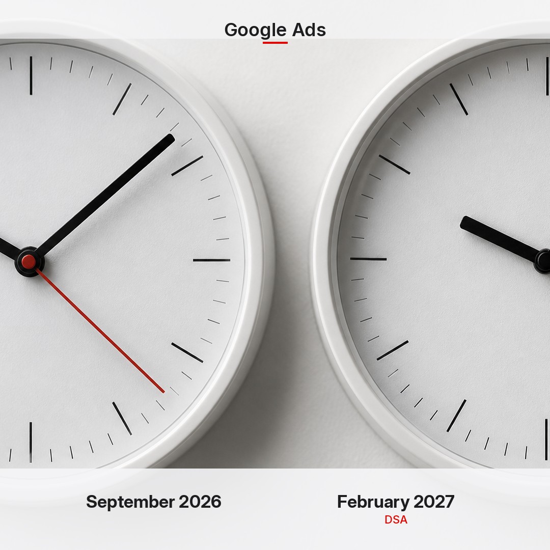 September clock and February clock. Google AI Max dates for Search and DSA.